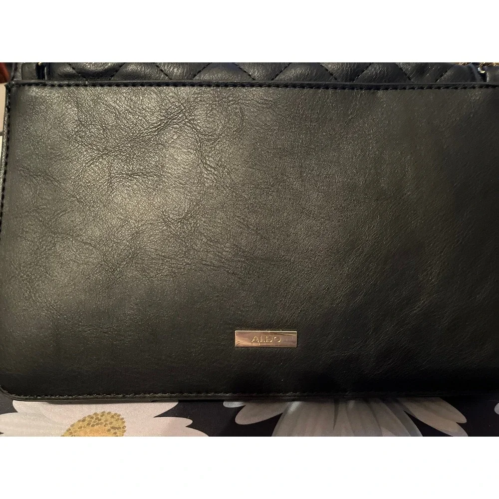 ALDO Black Quilted Handbag Embellished Gold Chain Charms‎ Lipstick Lips Heels - Picture 3 of 9